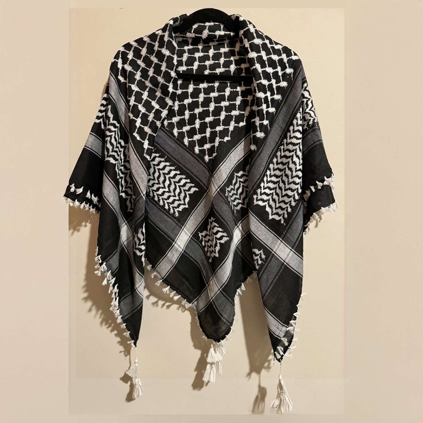 Black and white Palestinian keffiyeh