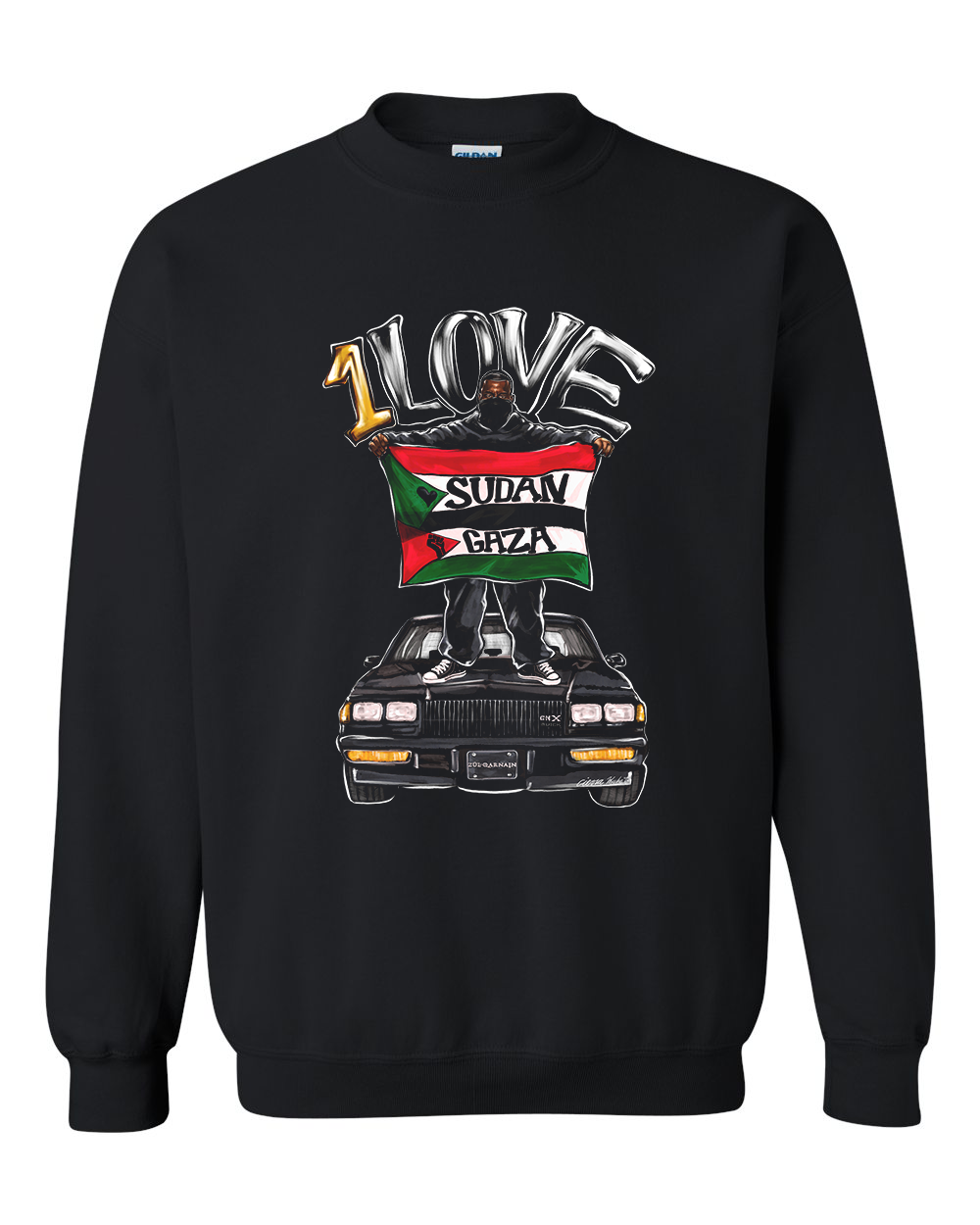 gold-one-love-mural-art-black-crewneck-special-edition