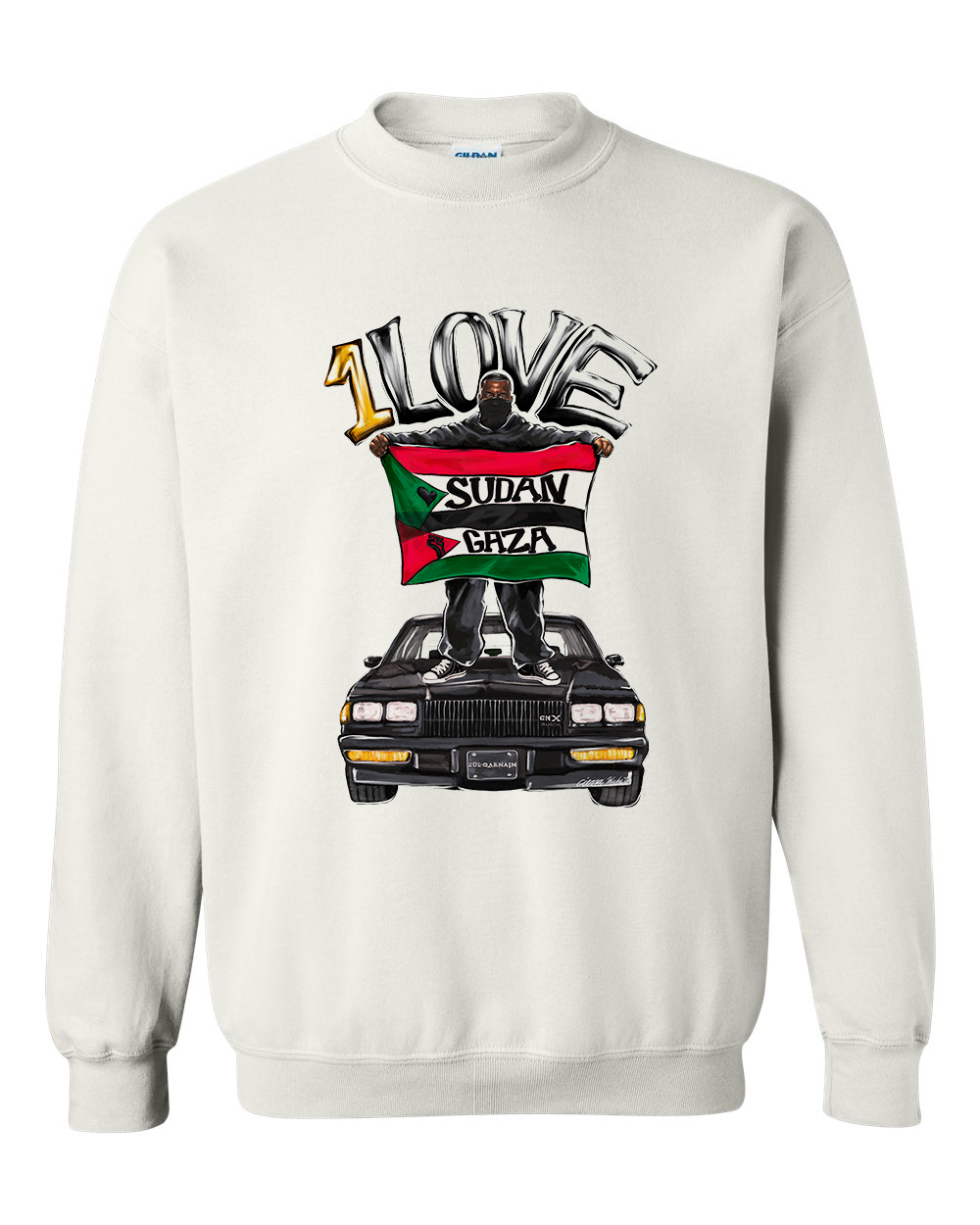 gold-one-love-mural-art-White-crewneck-special-edition