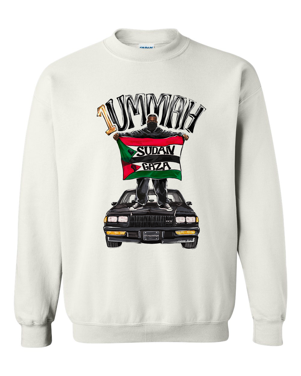 Gold "One Ummah Mural Art" White Crewneck-Special Edition