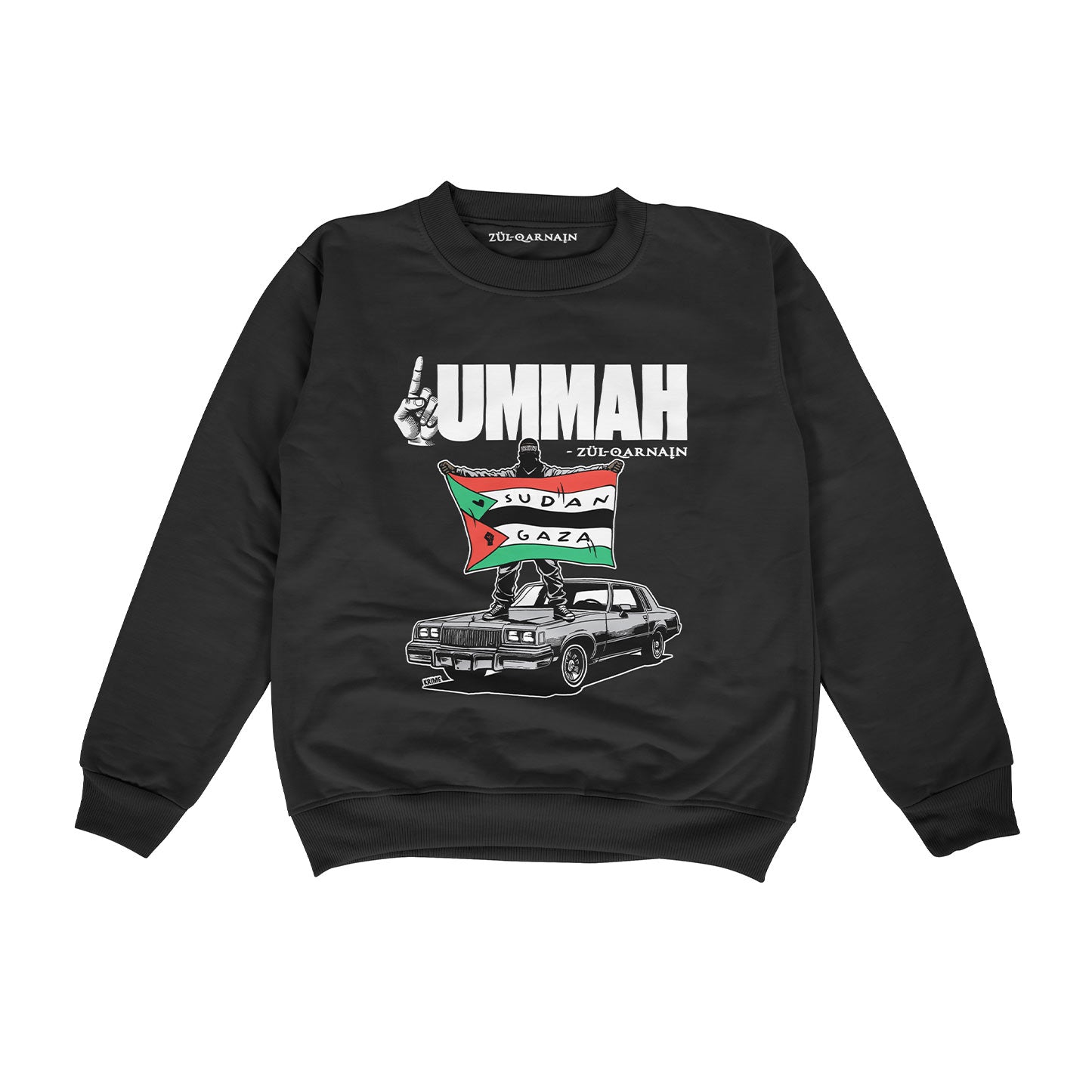 Black | One Ummah {No Face Kalimah Bandana} Premium Crewneck Pullover