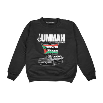 Black | One Ummah {No Face Kalimah Bandana} Premium Crewneck Pullover