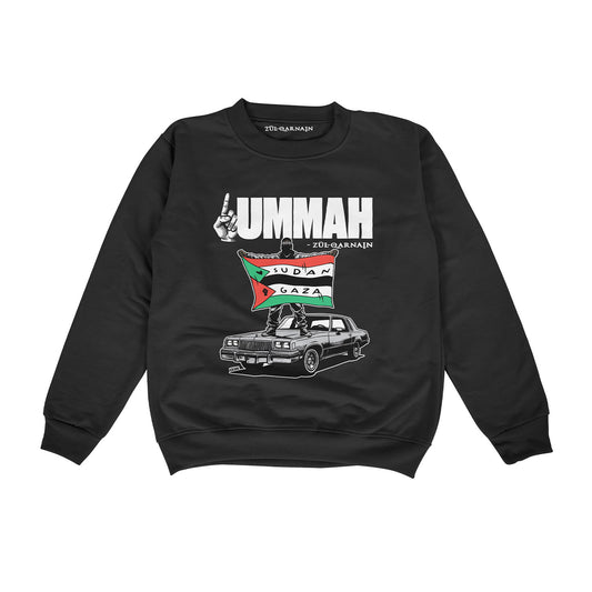 Black | One Ummah {No Face Kalimah Bandana} Premium Crewneck Pullover