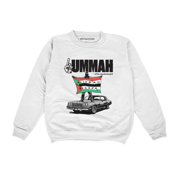 White | One Ummah {No Face Kalimah Bandana} Premium Crewneck Pullover